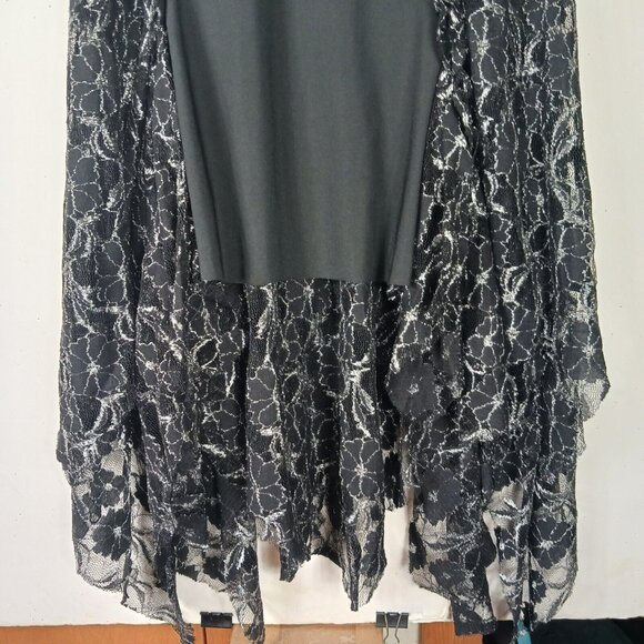 Black Cat Fashion Silk Blend Metallic Lace Midi Dress L Grunge - Picture 8 of 12